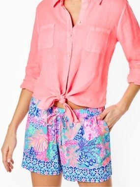 Lilly Pulitzer Katia mid-rise shorts splendor in the sand summer vacation pink L